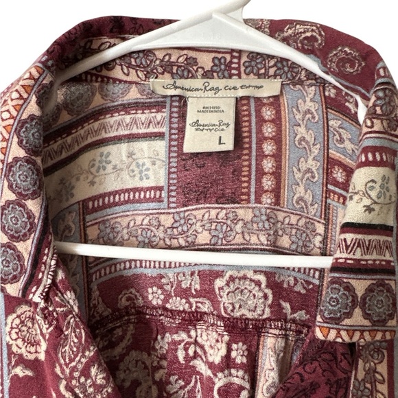 AMERICAN RAG Womens Red Printed Long Sleeve Collared Button Up Top Large - Picture 7 of 8